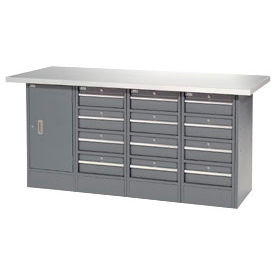 Global Industrial 253773 Global Industrial™ Workbench w/ Laminate Top, 12 Drawers & 1 Cabinet, 72"W x 24"D, Gray image.