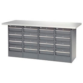 Global Industrial 253775 Global Industrial™ Workbench w/ Laminate Square Edge Top & 16 Drawers, 72"W x 24"D, Gray image.