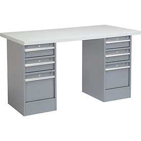 Global Industrial 253783 Global Industrial™ 72 x 24 Pedestal Workbench Double 3 Drawers, Laminate Square Edge Gray image.