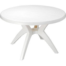 Grosfillex US526704 Grosfillex® Ibiza 46" Outdoor Round Resin Table With Umbrella Hole, White image.