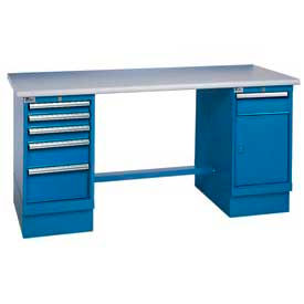 Global Industrial 60x30 ESD Square Edge Pedestal Workbench with 5 Drawers & Cabinet Global Industrial 60x30 ESD Square Edge Pedestal Workbench with 5 Drawers & Cabinet