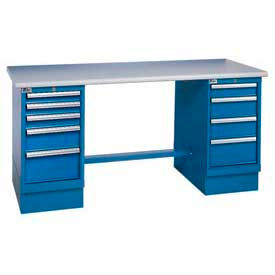 Global Industrial 60x30 Square Plastic Pedestal Workbench with 8 Drawers