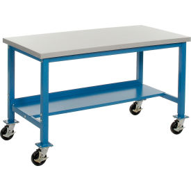 Global Industrial 253987BL Global Industrial™ Mobile Workbench, 72 x 30", Square Tubular Leg, Laminate Safety Edge, Blue image.