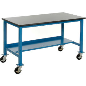 Global Industrial 253996BL Global Industrial™ Mobile Workbench, 72 x 30", Square Tubular Leg, Phenolic Safety Edge, Blue image.