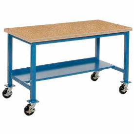 Global Industrial 253998BL Global Industrial™ Mobile Workbench, 60 x 30", Square Tubular Leg, Shop Top Square Edge, Blue image.