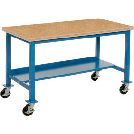 Global Industrial 253999BL Global Industrial™ Mobile Workbench, 72 x 30", Square Tubular Leg, Shop Top Square Edge, Blue image.