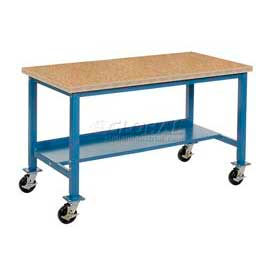 Global Industrial 254000BL Global Industrial™ Mobile Workbench, 72 x 36", Square Tubular Leg, Shop Top Square Edge, Blue image.