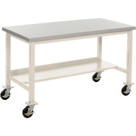 Global Industrial 253988TN Global Industrial™ Mobile Workbench, 72 x 36", Square Tubular Leg, Laminate Safety Edge, Tan image.