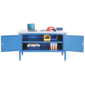 Global Industrial 253948BL Global Industrial™ Security Cabinet Bench w/ Plastic Square Edge Top, 60"W x 30"D, Blue image.