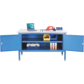 Global Industrial 253949BL Global Industrial™ Security Cabinet Bench w/ Plastic Square Edge Top, 72"W x 30"D, Blue image.