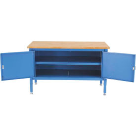 Global Industrial 253950BL Global Industrial™ Security Cabinet Bench w/ Maple Square Edge Top, 60"W x 30"D, Blue image.