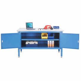 Global Industrial 253953BL Global Industrial™ Security Cabinet Bench w/ ESD Square Edge Top, 72"W x 30"D, Blue image.