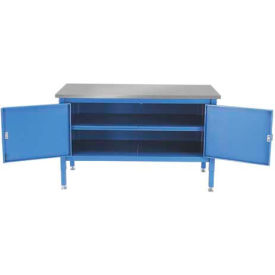 Global Industrial 253959BL Global Industrial™ Security Cabinet Bench w/ Stainless Steel Square Edge Top, 72"W x 30"D, Blue image.