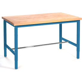Global Industrial 249187BL Global Industrial™ 60 x 24 Adjustable Height Workbench Square Tube Leg - Maple Square Edge Blue image.