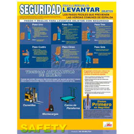National Marker Company SPPST001 Poster, Back Lifting Safety (Spanish), 24 x 18 image.