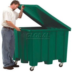 Rotational Molding, Inc. 02-307415 Rotational Molding Plastic Gaylord Pallet Container w/Lid, Casters 02-307220 - 50x50x36-1/2, Green image.