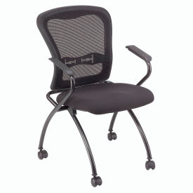 Interion Stacking Chair With Mid Back & Fixed Arms, Fabric, Black - Pkg Qty 2