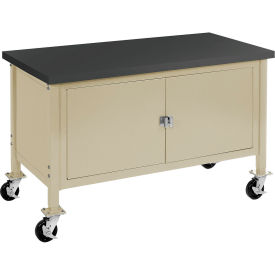 Global Industrial 249211TN Global Industrial™ Mobile Cabinet Workbench - Phenolic Resin Safety Edge, 60"W x 30"D, Tan image.