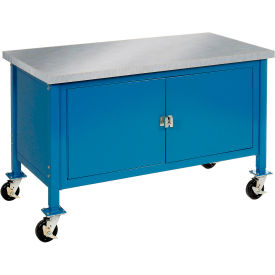 Global Industrial 249213BL Global Industrial™ Mobile Cabinet Workbench - Stainless Steel Square Edge, 60"W x 30"D, Blue image.