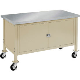 Global Industrial 249214TN Global Industrial™ Mobile Cabinet Workbench - Stainless Steel Square Edge, 72"W x 30"D, Tan image.