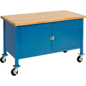 Global Industrial 249218BL Global Industrial™ Mobile Cabinet Workbench - Maple Safety Edge, 72"W x 30"D, Blue image.
