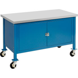 Global Industrial 249204BL Global Industrial™ Mobile Cabinet Workbench - Laminate Square Edge, 72"W x 30"D, Blue image.