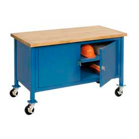 Global Industrial 249217BL Global Industrial™ Mobile Cabinet Workbench - Maple Safety Edge, 60"W x 30"D, Blue image.