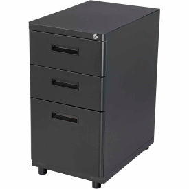 Global Industrial 240272 Interion® Pedestal Box File Cabinet, 3 Drawers, 16"W x 20"D x 29"H, Black image.