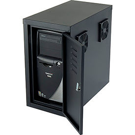 Global Industrial 249309BK Global Industrial™ Orbit CPU Computer Enclosure Cabinet Front/Rear Doors 2 Exhaust Fans, Black image.