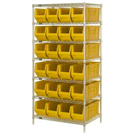 Quantum Storage Systems WR7-951YL Quantum WR7-951 Chrome wire Shelving With 24 24"D Hopper Bins Yellow, 24x36x74 image.