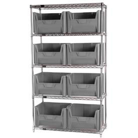 Quantum Storage Systems WR5-700GY Quantum WR5-700 Chrome Wire Shelving With 8 Giant Hopper Bins Gray, 18x42x74 image.