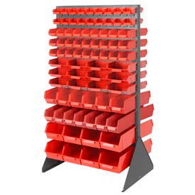 quantum double side rack qcs-156 with 156 mixed sizes of stack and lock red bin 
