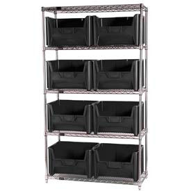 quantum wr5-700 chrome wire shelving with 8 giant hopper bins black, 18x42x74 Quantum WR5-700 Chrome Wire Shelving With 8 Giant Hopper Bins Black, 18x42x74