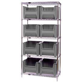 Quantum Storage Systems WR5-800GY Quantum WR5-800 Chrome Wire Shelving With 8 Giant Hopper Bins Gray, 18x36x74 image.