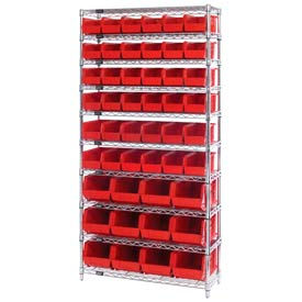 Global Industrial 268925RD Global Industrial™ Chrome Wire Shelving With 48 Giant Plastic Stacking Bins Red, 36x14x74 image.