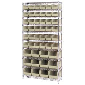 Global Industrial 268925BG Global Industrial™ Chrome Wire Shelving With 48 Giant Plastic Stacking Bins Ivory, 36x14x74 image.