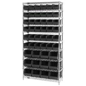 Global Industrial 268925BK Global Industrial™ Chrome Wire Shelving With 48 Giant Plastic Stacking Bins Black, 36x14x74 image.
