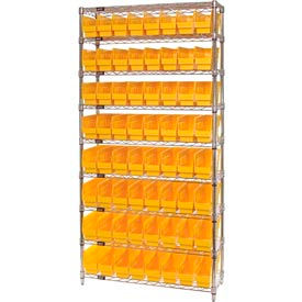 quantum wr9-201 chrome wire shelving with 64 6"h plastic shelf bins yellow, 36x12x74 Quantum WR9-201 Chrome Wire Shelving with 64 6"H Plastic Shelf Bins Yellow, 36x12x74