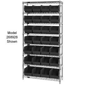 Quantum Storage Systems WR7-245BK Quantum WR7-245 Chrome Wire Shelving With 24 Giant Plastic Stacking Bins Black, 36x12x74  image.
