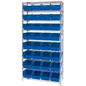 quantum wr9-207 chrome wire shelving with 32 6"h plastic shelf bins blue, 36x12x74 Quantum WR9-207 Chrome Wire Shelving with 32 6"H Plastic Shelf Bins Blue, 36x12x74