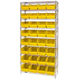 quantum wr9-207 chrome wire shelving with 32 6"h plastic shelf bins yellow, 36x12x74 Quantum WR9-207 Chrome Wire Shelving with 32 6"H Plastic Shelf Bins Yellow, 36x12x74