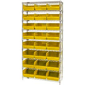 quantum wr9-209 chrome wire shelving with 24 6"h plastic shelf bins yellow, 36x12x74 Quantum WR9-209 Chrome Wire Shelving with 24 6"H Plastic Shelf Bins Yellow, 36x12x74