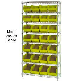 Quantum Storage Systems WR7-245YL Quantum WR7-245 Chrome Wire Shelving With 24 Giant Plastic Stacking Bins Yellow, 36x12x74  image.