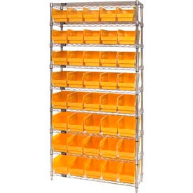 quantum wr9-204 chrome wire shelving with 40 6"h plastic shelf bins yellow, 36x18x74 Quantum WR9-204 Chrome Wire Shelving with 40 6"H Plastic Shelf Bins Yellow, 36x18x74