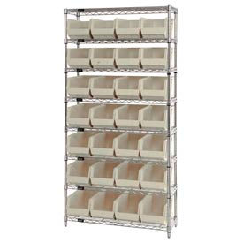 Global Industrial 268928BG Global Industrial™ Chrome Wire Shelving w/ 28 Stacking Ivory Bins, 36"W x 14"D x 74"H, Gray image.