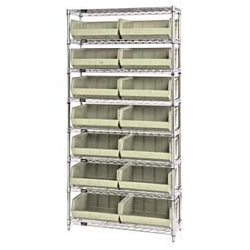 Global Industrial 268929BG Global Industrial™ Chrome Wire Shelving With 14 Giant Plastic Stacking Bins Ivory, 36x14x74 image.