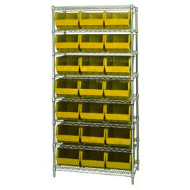 Global Industrial 268930YL Global Industrial™ Chrome Wire Shelving With 21 Giant Plastic Stacking Bins Yellow, 36x18x74 image.