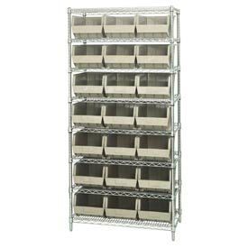Quantum Storage Systems WR8-255IV Quantum WR8-255 Chrome Wire Shelving With 21 Giant Plastic Stacking Bins Ivory, 36x18x74  image.