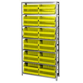 Quantum Storage Systems QSBU-245YL Quantum QSBU-245 Steel Shelving With 24 Giant Stacking Bins Yellow, 12x36x75 image.