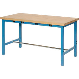Global Industrial 72 x 24 Adjustable Height Workbench - Power Apron, Maple Square Edge Blue
